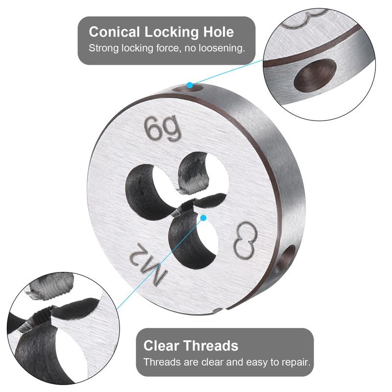 sourcing map 2pcs Round Threading Die M2 x 0.4 Metric