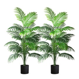 4ft 2pcs Large Artificial Plants Fake Palm Tree Tropical Palm Leaves Faux Palm Plants Tall Tree Indoor Real Touch Plastic Monstera Leaves for Home Garden Outdoor Office Decor (4ft/125cm-2pcs)
