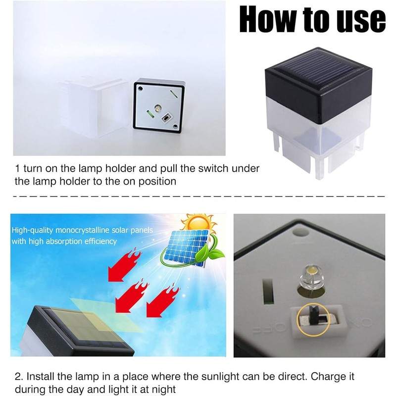 TERBBU Solar LED Fence Post Cap Light 2x2 Inch (5x5cm)