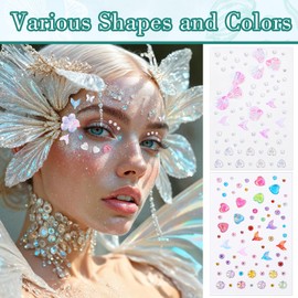 Yuanchu Self Adhesive Face Gems, Hair Diamond Gem Stickers Face Jewels for Women Rave Accessories Eye Makeup Rhinestones Music Festival Essentials