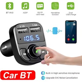 FM Transmitter, Bluetooth Wireless Car Adapter Kit with 2 USB Ports Car Charger MP3 Player Support TF Card & Disk