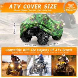 Tokept ATV Waterproof Cover, 210D All Weather Protection Quad Bike Cover from Snow, Rain or Sun, Fits up to 82 Inch 4 Wheelers (Camouflage XL)