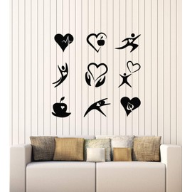 Vinyl Wall Decal Heart Healthy Lifestyle Cardio Medical Health Center Stickers Mural Large Decor (g2094) Black