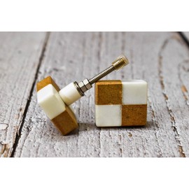 ARTISNO White Rectangular Marble Knob, Modern Cabinet Knob, Decorative Hardware, Furniture Hardware, Cabinet Handles, Dresser Pulls, Set-6