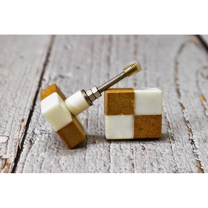 ARTISNO White Rectangular Marble Knob, Modern Cabinet Knob, Decorative Hardware,