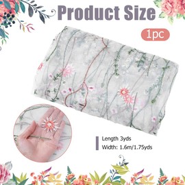 NBEADS 3 Yard Floral Embroidered Lace Fabric, 160 cm Polyester Mesh Embroidered Lace Trim Embroidery Tulle Fabric for Party Dress Skirt Clothing DIY Sewing Embellishments Crafts White