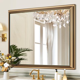 NicBex 30x36 Inch Bathroom Vanity Mirror, Aluminum Alloy Frame Wall Mounted Mirror for Bedroom Room, Dressing Room, Living Room, Hallway, Gold