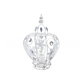 Crown Shaped Christmas Tree Topper, 30cm Height, 20cm Diameter, White Metal with Diamante and Glitter Detail