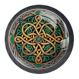 4 Pack Set Cabinets Hardware Round Furniture Knobs Celtic National Art Ornament, Drawer Dresser Cupboard Wardrobe Pulls Handles for Home Kitchen