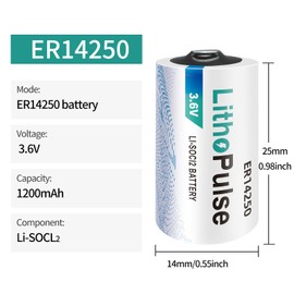 LithoPulse 6 Pack ER14250 LS 14250 1/2AA 3.6V Lithium Batteries 1200mAh