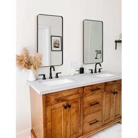 ANDY STAR Matte Black Bathroom Vanity Mirror, Well Made Rounded Rectangle Mirror for Bathroom, 24"x40" Sleek Non-Rusting Metal Framed Wall Mounted Mirror, Hangs Horizontally or Vertically