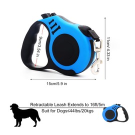 AUSYIWI Retractable Dog Lead, 5M/16FT 360° Tangle-Free Extendable Dog Lead Strong & Durable Nylon Tape with Anti-Slip Handle, Folding Water Bowl, One-Handed Brake for Small Medium Dogs (Blue)