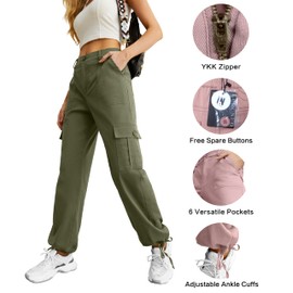 Lepunuo Women's Cargo Pants High Waisted Baggy Multiple Pockets Casual Trendy Fashion Relaxed Fit Y2K Trousers Army Green