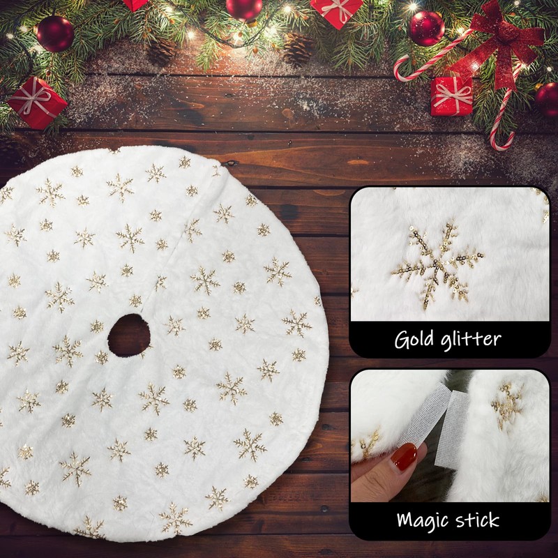 Jsdoin Christmas Tree Skirts, 36 Inch White Plush Double Layers