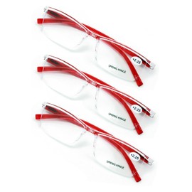 V.W.E. 3 Pairs Lightweight Comfortable Transparent Frame Clear Rectangular Readers Reading Glasses - Men Women (3 Red, 2.75, x)