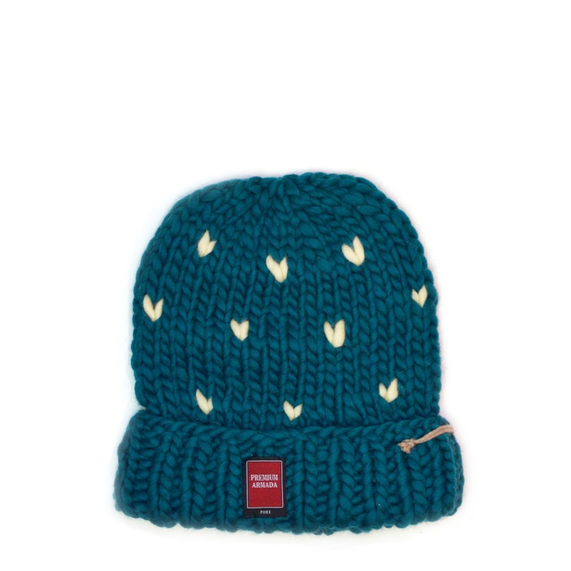 Thick Wool Hat Extra Long XXL Pure Wool, Turquoise Stripes