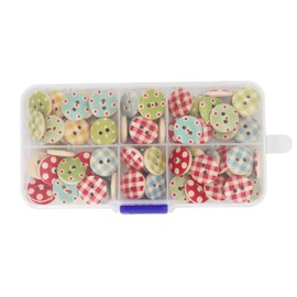 15mm Wooden Buttons100 Pcs Plaid Dot Assorted Patterns 2 Hole Mixed Wood Decorative Clothes Accessories Round Sewing Button Art DIY Craft Supplies with Box (Plaid)