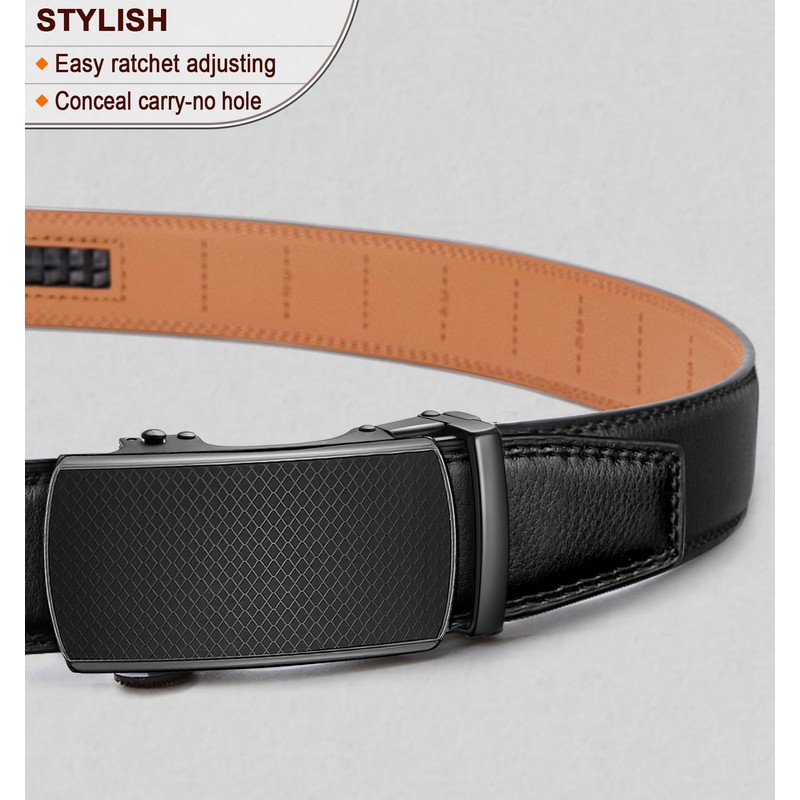 BULLIANT Men's Ratchet Leather Belt, Automatic Clasp, for Men’s Suit,