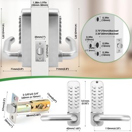 ANNFUZ Single Sided Keypad Door Lock Lever, Mechanical Keyless Entry Door Lock with Handle, Code Combination Front Gate for Warehouse, Not Deadbolt, Auto Lock, No Electronic (Pearl Chrome)