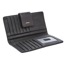 Fossil Wallet for Women Logan, Leather/Polyurethane Trim Tab Clutch black 17.1 cm L x 1.9 cm W x 8.9 cm H SL7830001