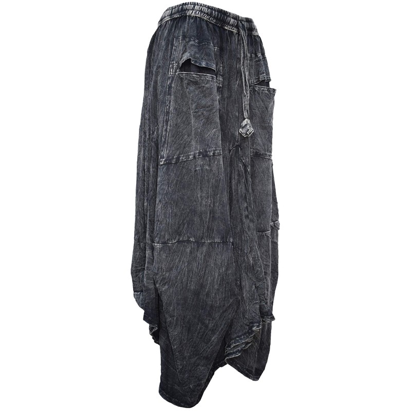 Gheri Women's Cotton Distressed Open Pocket High Low Skirt, Black
