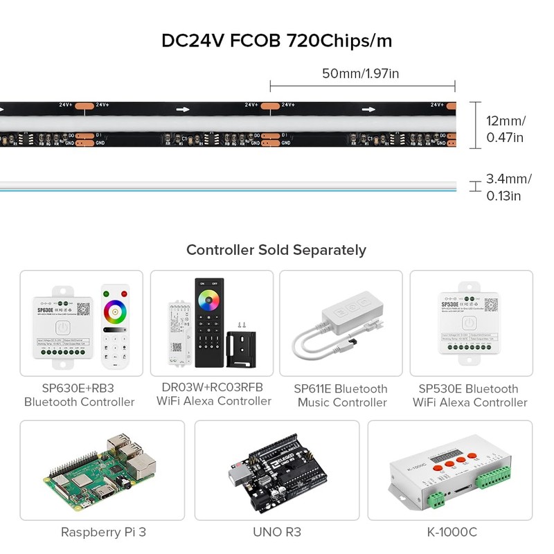 BTF-LIGHTING FCOB WS2811 IC RGB COB LED Strip DC24V 720LED/m