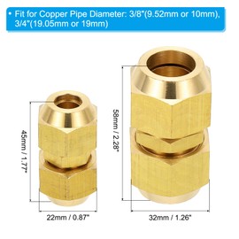 PATIKIL Pipe Extension Joint Connector Set, 2Pcs Free Welding AC Copper Pipe Coupling Adapter Fittings with Flare Nuts for Copper Pipe Diameter 3/8" and 3/4" Refrigeration HVAC