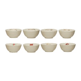 Stoneware Bowl with Holiday Greeting, Set of 4 Styles