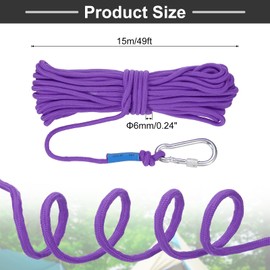 Rebower Nylon Anchor Rope with Hook,1/4"x49ft Hollow Braided Polypropylene Rope Cord Floating Line Boat Ropes,[for Docking Pool]-Purple