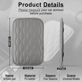 Amiss Auto Center Console Pad, Universal Waterproof Car Armrest Seat Box Cover, Car Interior Accessories, Leather Auto Armrest Cover Protector for Most Vehicle, SUV, Truck, Car (Gray)