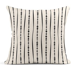 ArtSocket Set of 4 Throw Pillow Covers Pattern Black and White Boho Bohemian Geometric Dots Lines of Borders Decor Linen Outdoor Pillow Cases Home Decorative Square 16x16 Inches Pillowcases