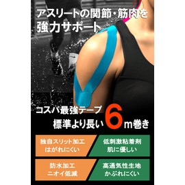Kinesiology Tape, 2.4 x 2.0 inches (6 m) x 2.0 inches (6 m) Athlete Type [Proprietary Slit Processing for Firm Support] Wout (6)