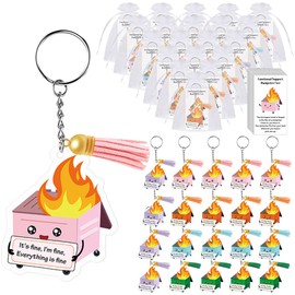 EoBeCy Dumpster Fire Keychains Gifts: 20 Pcs Positive Employee Appreciation Gifts Bulk for Coworkers, Cute Funny Acrylic Keychain Motivational for Coworkers Nurses Students Dumpster Fire Ornament