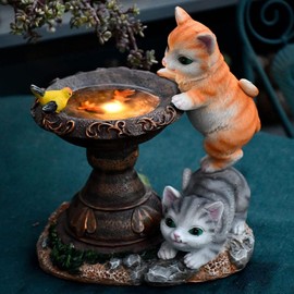 Solar Cat Garden Statue, Solar Sculpture Figurine Cat Statues for Outdoor Decor, Solar Garden Statue Cat Figurine, Resin Kitten Statue Playing Butterfly for Patio, Lawn, Yard Art Decoration