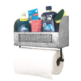 Autumn Alley Rustic Farmhouse Wall Mounted Galvanized Paper Towel Holder with Shelf | Sturdy & Stylish Farmhouse Bathroom Towel Holders | Vintage Towel Hanging Rack | Rustic Wall Decor