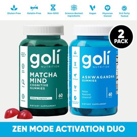 Zen Mode Activation Duo - Goli Ashwagandha & Vitamin D Gummy - Mixed Berry, KSM-66, Vegan, Plant Based, Non-GMO, Gluten-Free & Gelatin Free & Matcha Mind Cognitive Gummies