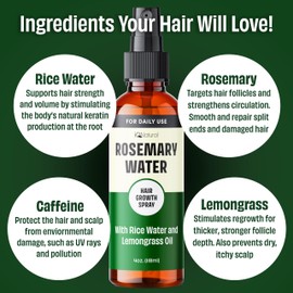 NEW Rosemary Water Spray for Hair Growth Spray, Rosemary Spray for Hair, Rosemary Root Enhancer, Rosemary Oil Spray - Strengthen, Moisturize, Thicken - Rosemary Water for Hair Health - 4oz
