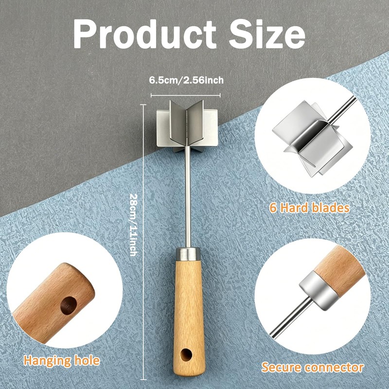 Stainless Steel Meat Chopper Masher - 6 Blade Hamburger Smasher