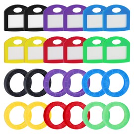 Uniclife 12 Pack Round Key Caps Covers and 12 Pack Key Cap Tags with Blank Paper Labels & Clear Windows Colorful Key Identifiers Protectors for Regular Flat House Keys (Not for Odd-Shaped Keys)