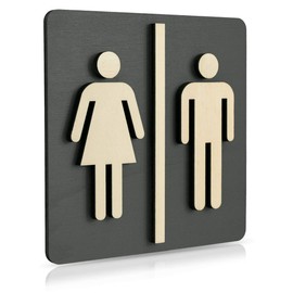 Toilet Sign Walnut Dark Wood Toilet Sign Toilet Door Sign for Women and Men Pictogram (Anthracite 14 x 14 cm) Item No. 4002