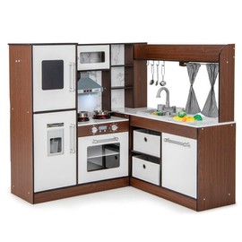 Costway L-Shaped Wooden Kids Corner Kitchen Playset w/ Water Circulation System & Light