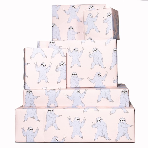 CENTRAL 23 - Cool Wrapping Paper for Boys - Dancing Sloths - Blue - 6 Gift Wrap Sheets - Men Women Girls Teenage - Recyclable