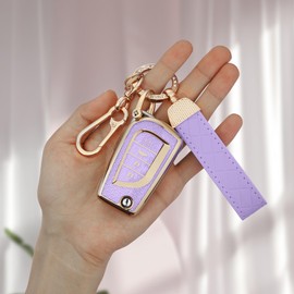 Seedwee for Toyota 4 Buttons Key Fob Cover, Soft TPU Keys Protector Bling Key Fob Keychain for Fortuner Tundra Camry RAV4 Highlander Challenger Key Shell, Gold Purple