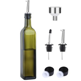 U Chef Dispensador de Aceite de Oliva y Vinagre 500 ml, Aceitera de Vidrio Verde con Boquillas Antigoteo y Almacenamiento Hermético, Para Cocina, Mantiene Aceite Fresco + Embudo