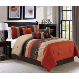 Chezmoi Collection Napa 7-Piece Luxury Autumn Leaves Scroll Embroidery Bedding Comforter Set (Full, Rust Orange/Brown/Taupe)