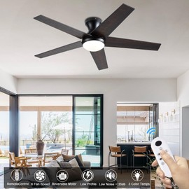 Ayaoty Ceiling Fans with Lights, 48 inch Low Profile Ceiling Fan with Light and Remote Control, Flush Mount, Reversible Motor, Dimmable, Noiseless, Brown Ceiling Fan for Bedroom, Indoor/Outdoor Use
