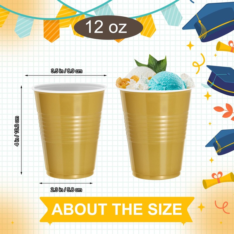 cssopenss 120 pcs 12 oz Gold plastic cups gold plastic