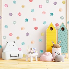 Removable Vinyl Polka Dot Stickers for Bedroom Playroom Nursery Kids' Bedroom and Classroom Decor Candy Colors and Watercolor Dots for Colorful Baby Room Decor