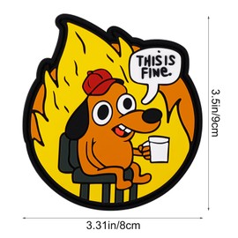 This is Fine Dog Patch, 3.5x3.1 Inch Creative Dog Morale Patch Funny Meme Embroidered Patches Dog Embroidered Applique Patches with Magic Tape Backing for Backpacks, Jackets, Jeans, Vests