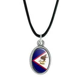 GRAPHICS & MORE American Samoa US Territory Flag Antiqued Oval Charm Pendant with Black Satin Cord